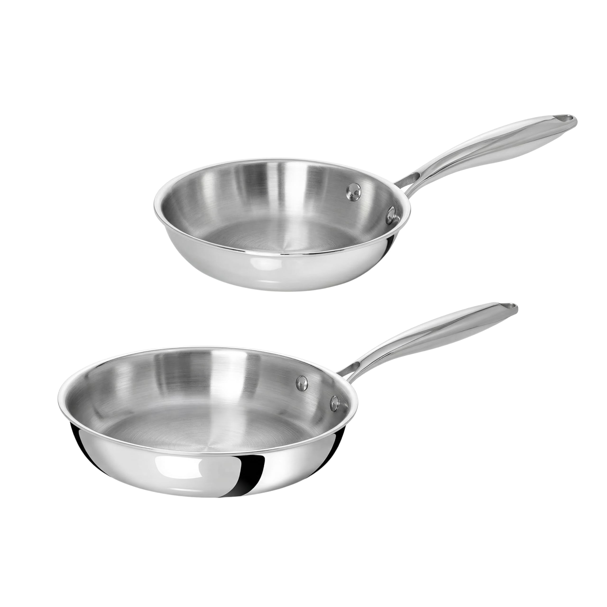 Set di 2 padelle in acciaio inox 18/10 triply – 18 cm – 24 cm – senza rivestimento – senza PFAS, PFOA, PTFE – Compatibile con tutti i fornelli a induzione – Manico rivettato freddo