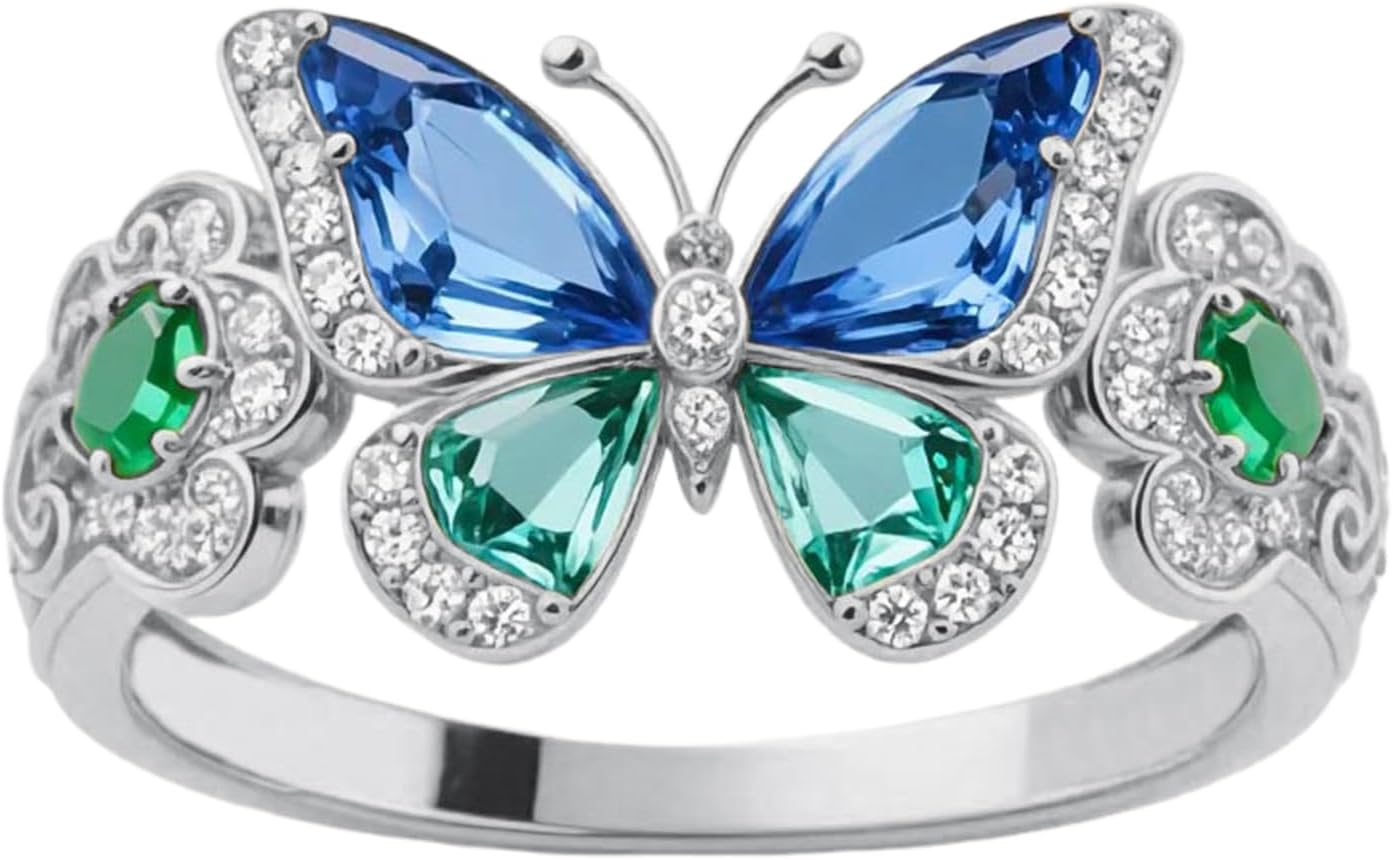 10k/14k/18k Real Gold Birthstone Butterfly Ring for Women, 925 Sterling Silver Moissanite Butterfly Bridal Wedding Ring, Anniversary Engagement Gift for Wife Mother, Free Engraving