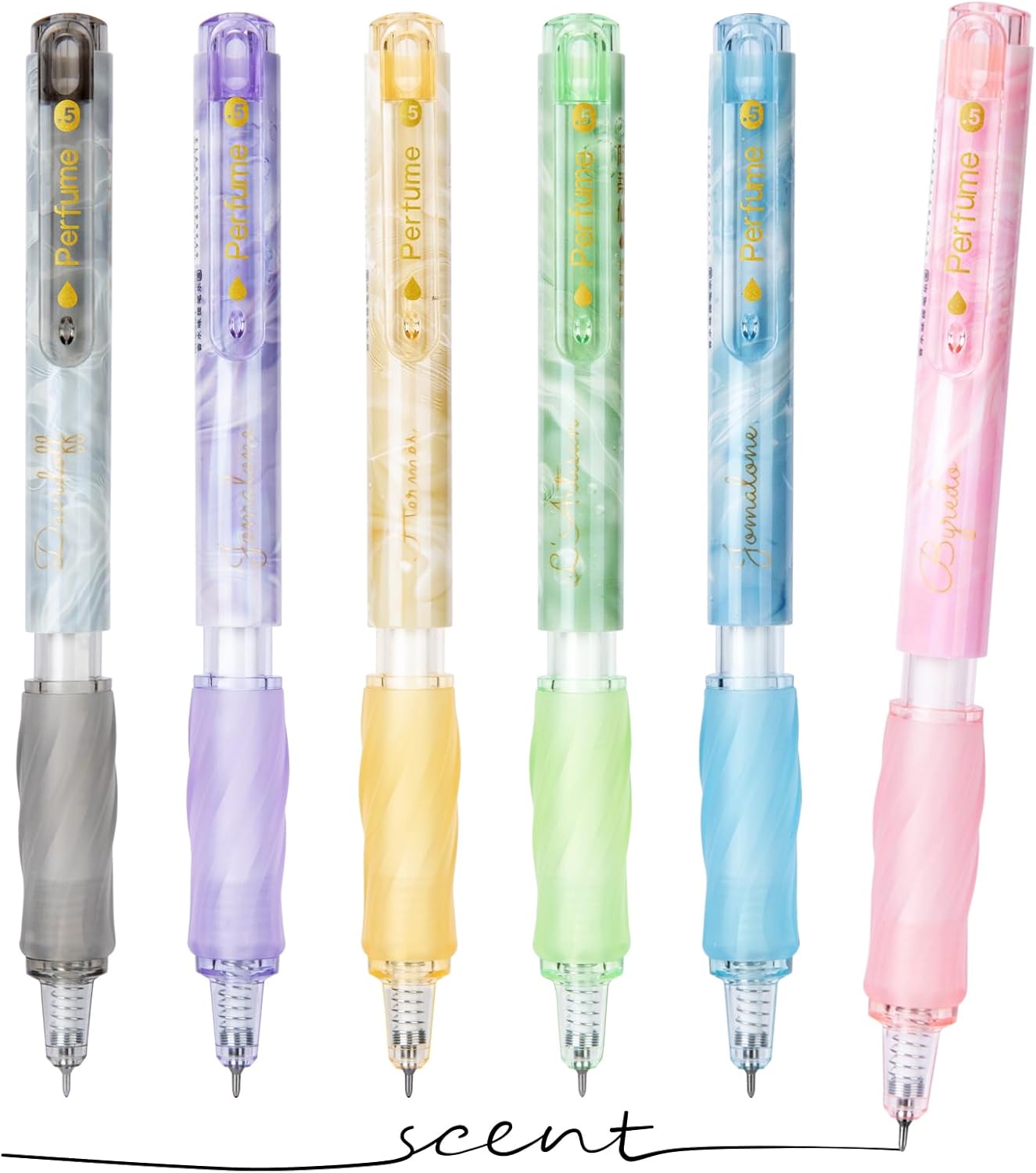 Gel Pens, 6Pcs 0.5mm Black Ink Pens,Soft Scented Macaroon Barrels Pen, Quick Dry Black Ink Pen for Journaling and Note Taking,6 Different Scents,Cute Aesthetic Pens for Office School & Home Supplies