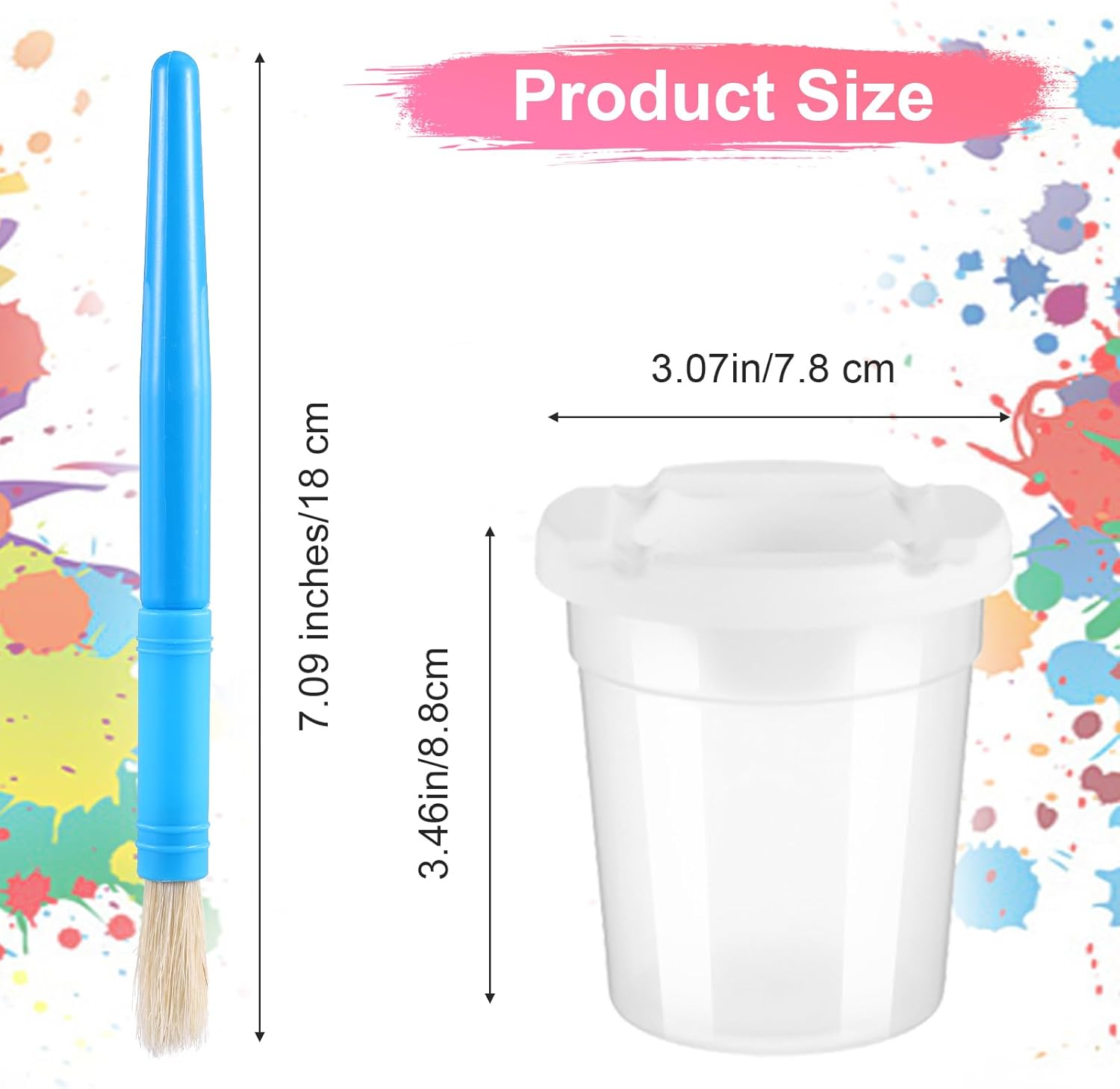 24 Pack No Spill Paint Cups with Lids for Kids with Painting Brush Set, Reusable Plastic Spill Proof Paint Cups for Painting School Classroom Art Crafts Supplies - Image 2