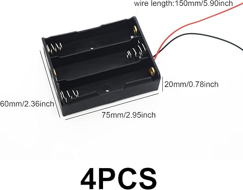 Miniatura 2 de Lpdphanxfkx 18650 - Caja de batería negra, 4 piezas 18650, soporte de batería de 3 × 18650, caja de almacenamiento con cables negros y rojos, para