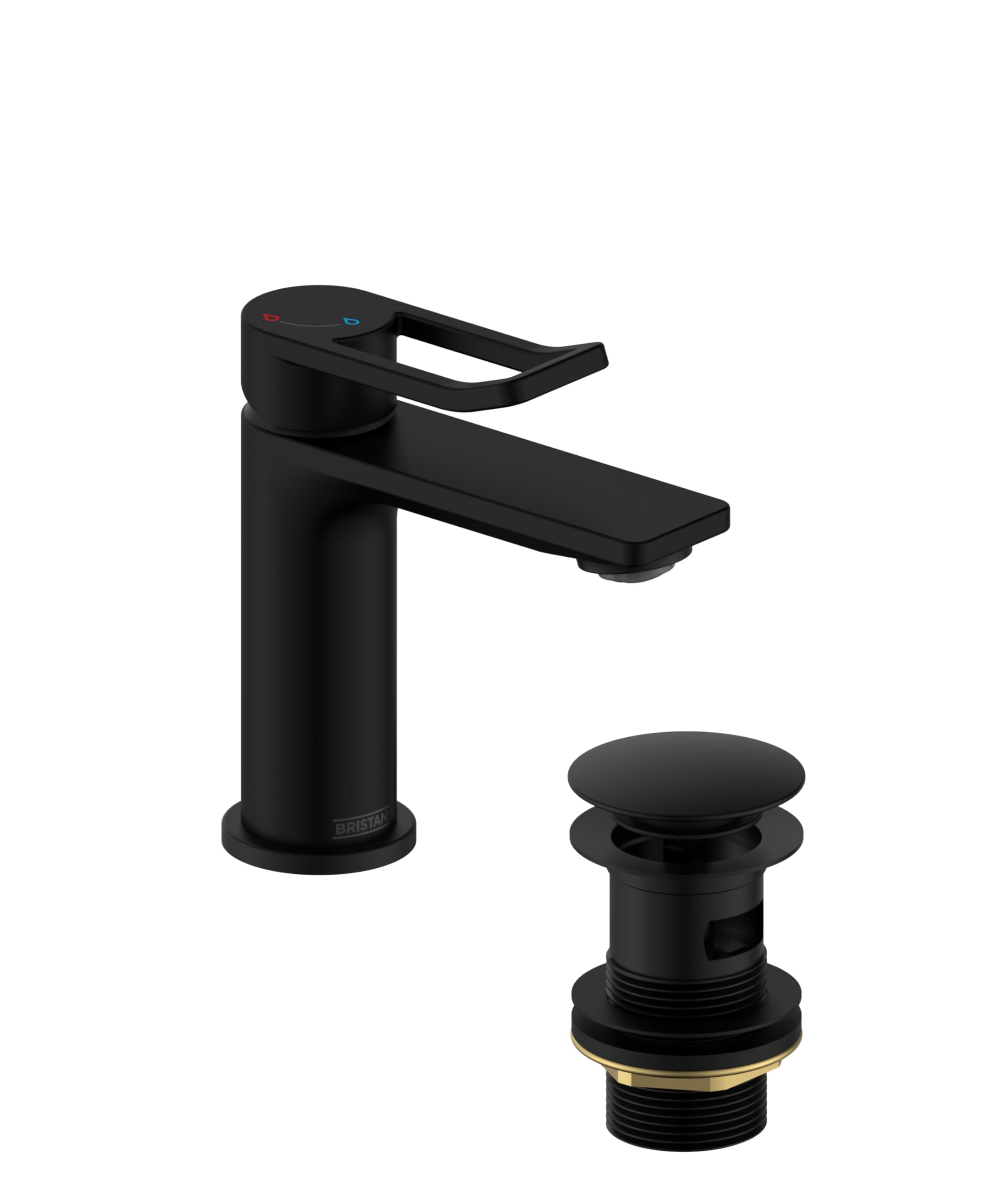 Bristan Saffron Eco Start Small Basin Mixer with Clicker Waste, Deck Mounted Bathroom Tap, Black Finish