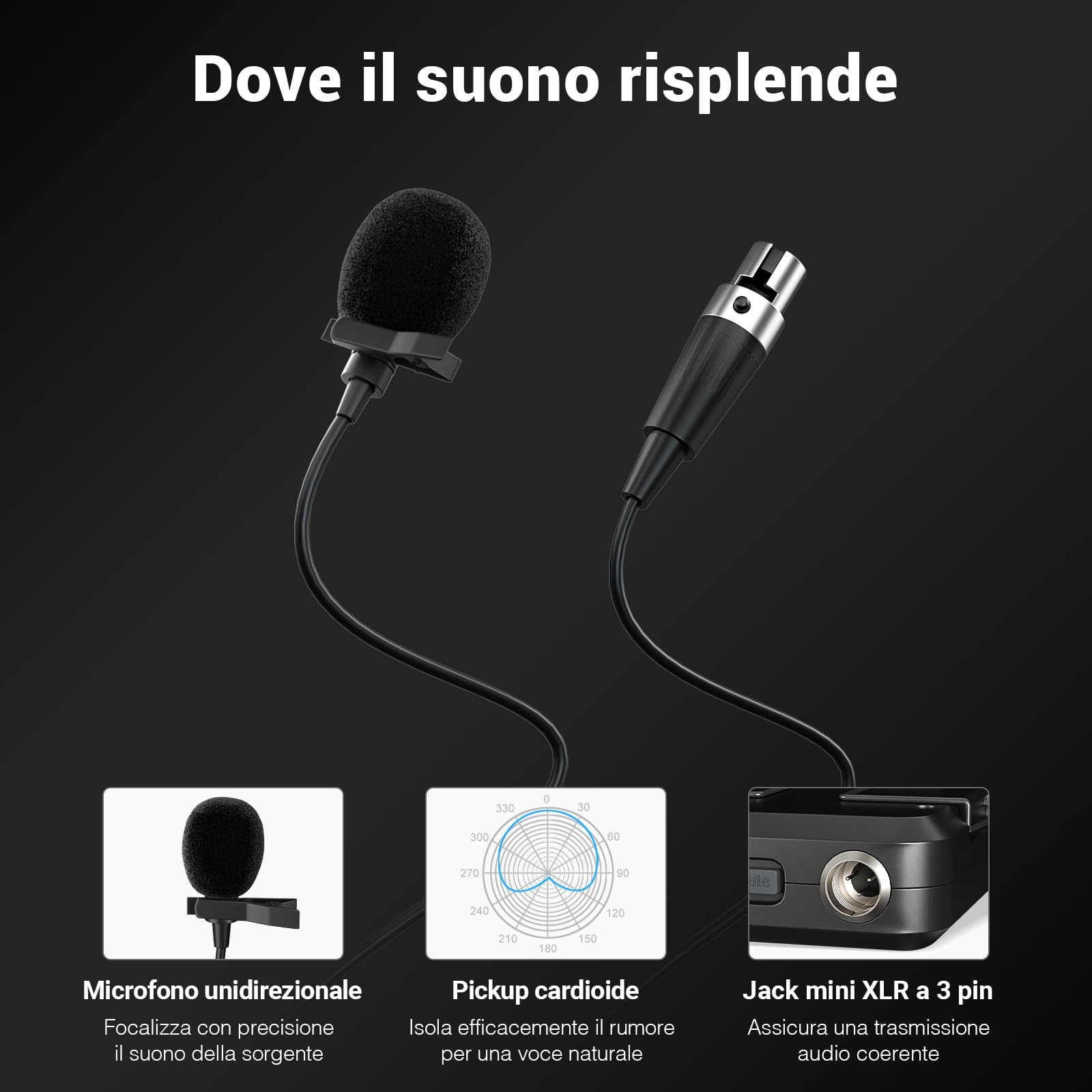 Phenyx Pro Sistema microfono wireless UHF a 4 canali con 4 bodypack, archetto/microfoni da bavero, 4x40 frequenze, scansione automatica, copertura di 328 piedi, per canto, DJ, chiesa (PTU-7000-4B)