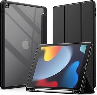 ProElite Smart Flip Case Cover for Apple iPad 10.2 inch 2021 9th/8th/7th Gen, Clear Soft Back with Pencil Holder, Black Price In India
