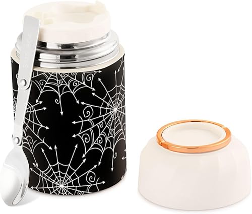 Spiderweb Halloween Food Jar with Spoon Stainless Steel Vacuum Insulated Food Container 17 oz Thermos for Adults