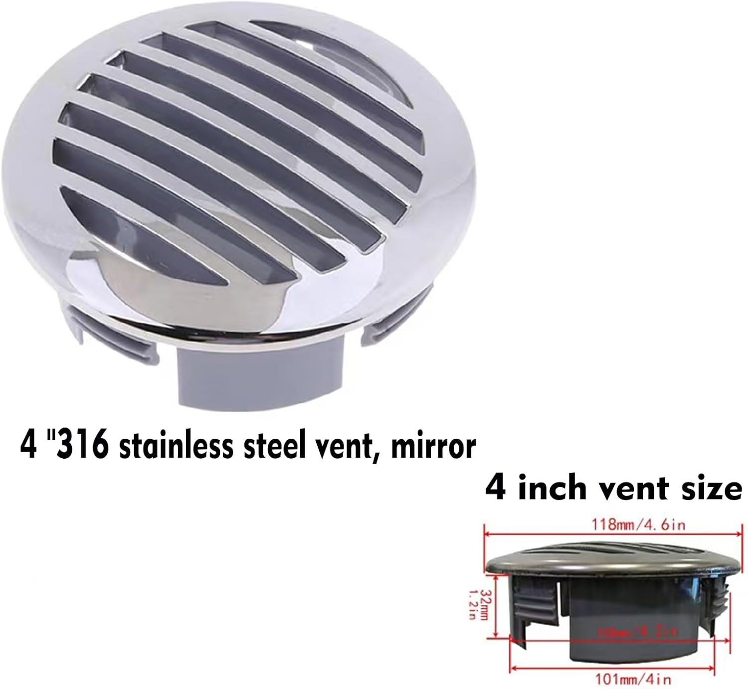 4 Pcs 4-inch/101mm Adjustable Marine Vent Cover, 316 Stainless Steel Air Flow Vent Cover for RV Boats, Polished Finish for RVs, Boats, Yachts (4 Inch)