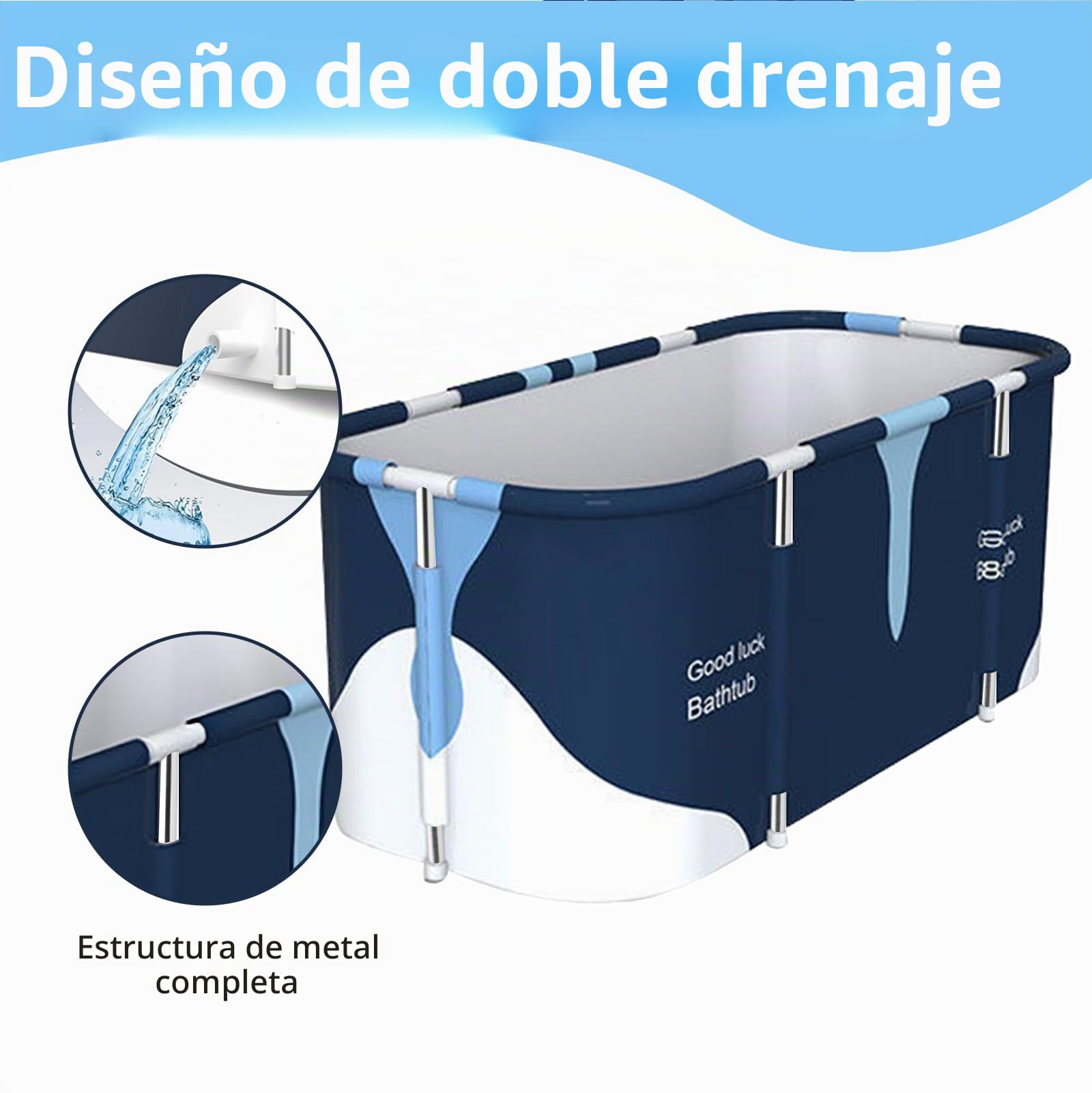 Bañera portátil extragrande de 141 cm para adultos, tina plegable de 55 pulgadas de grosor con marco de metal, bañera de spa plegable para cabina de ducha, baño familiar separado para baño de hielo
