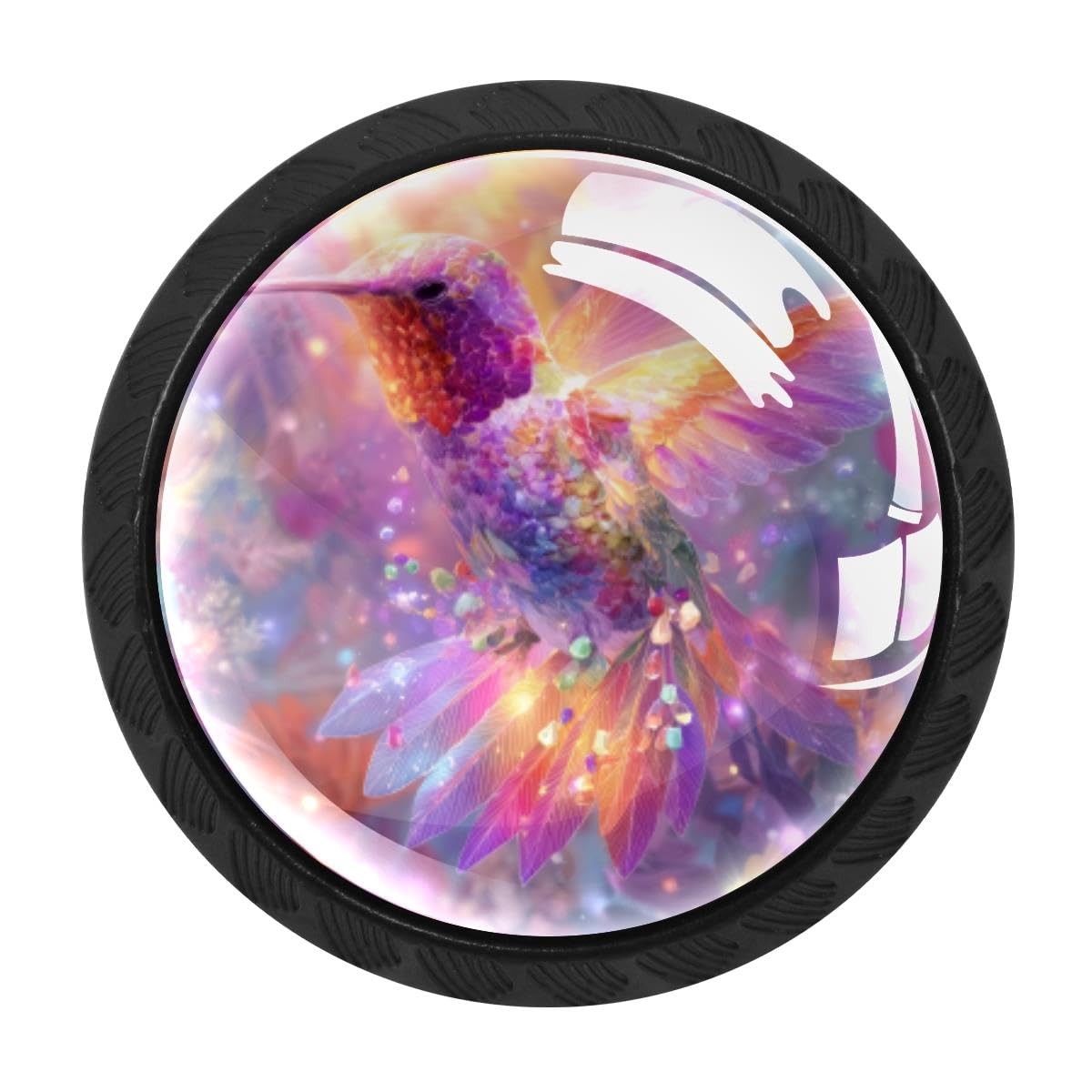 HEOEH 4 PCS Cabinet Knobs, Rainbow Hummingbird Drawer Knobs Dresser Handles