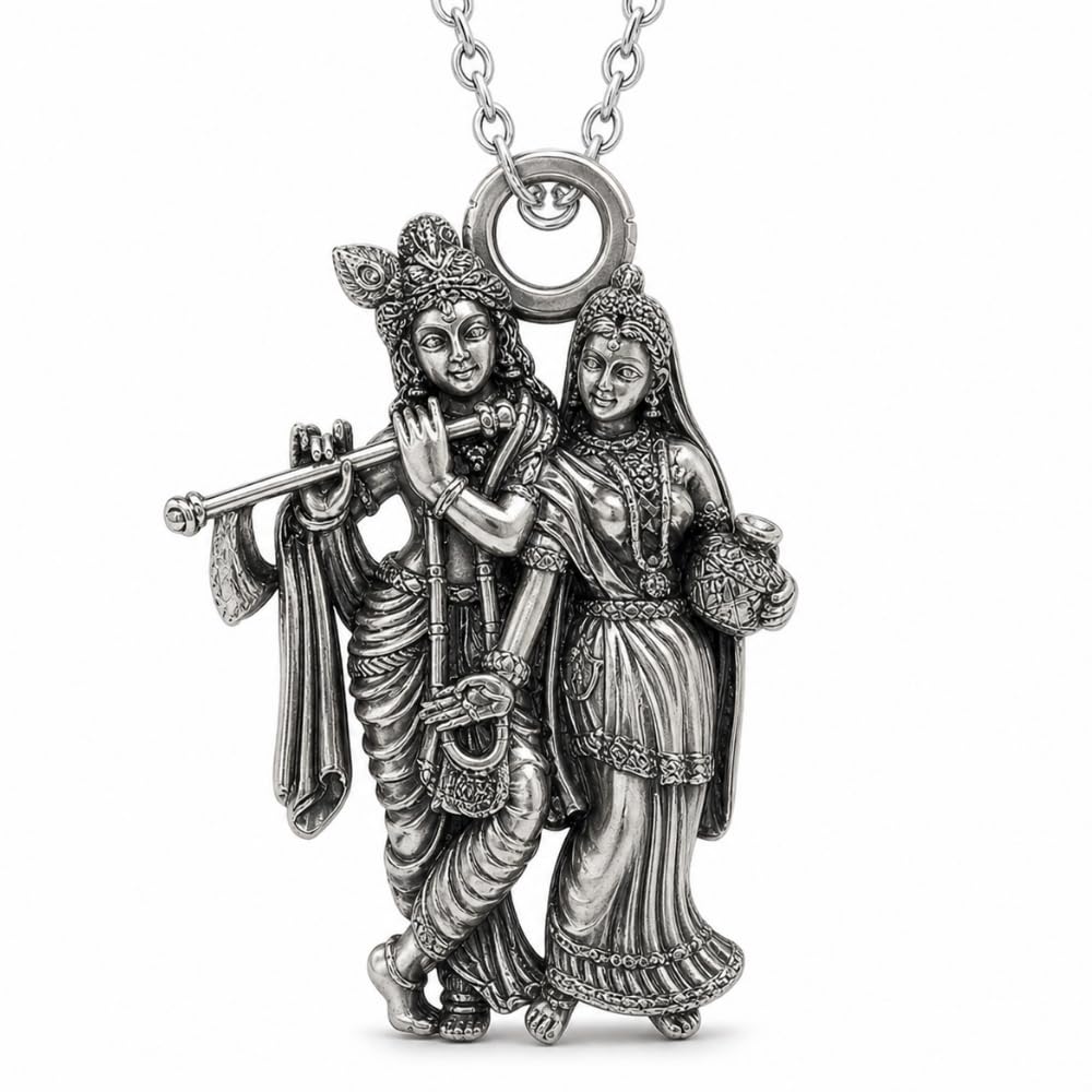 Jewellers 925 Sterling Silver Radha Krishna Full-Figure 3D Sculpture Pendant Locket Necklace for Men & Women Radhe Shyam Janmashtami Devotional Jewellery without Chain-image-13