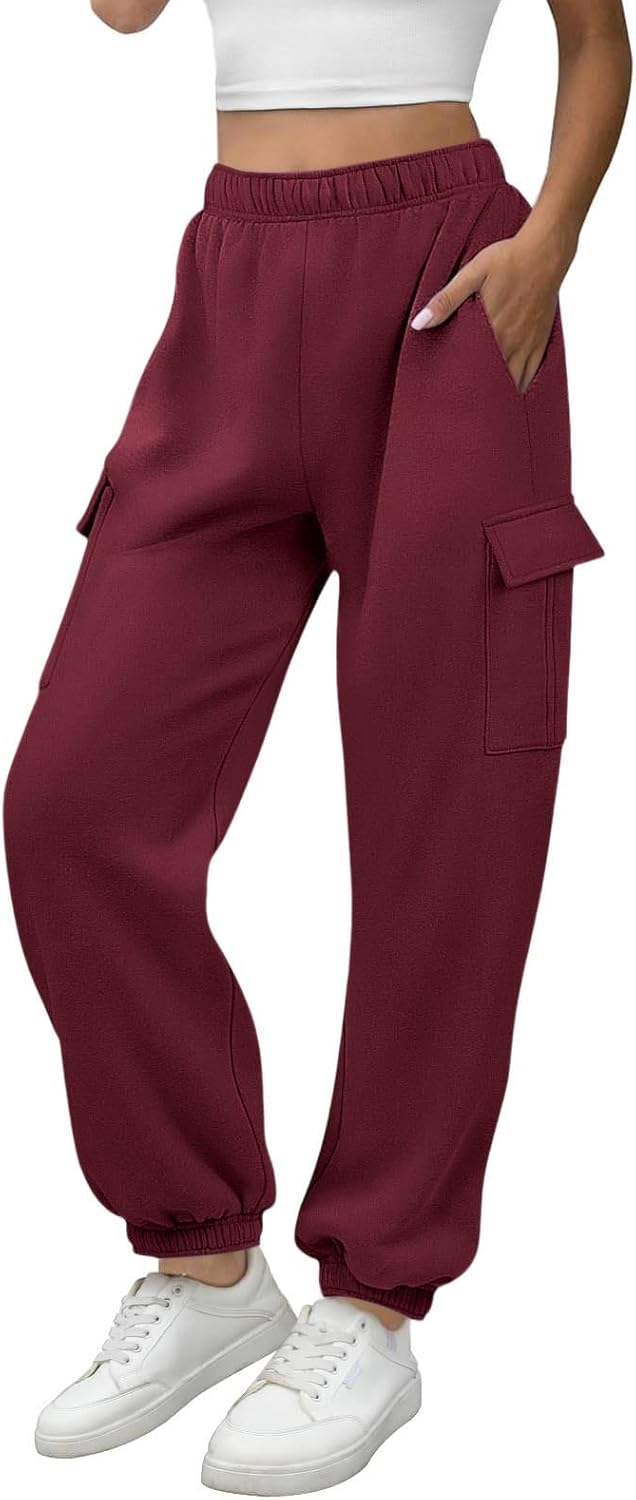 Women's Cargo Sweatpants Baggy Oversized Gym Cotton Joggers Pockets Y2k Elastic High Waisted Comfy Lounge Pants