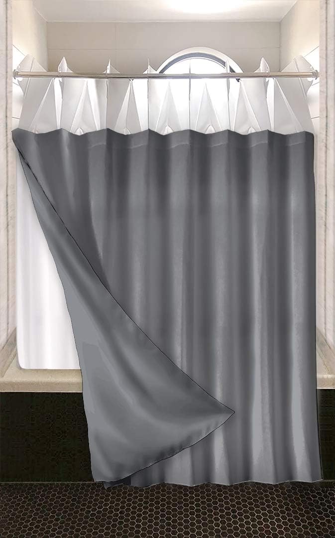 SPACE Expanding Shower System with Charcoal Gray Decorative Curtain