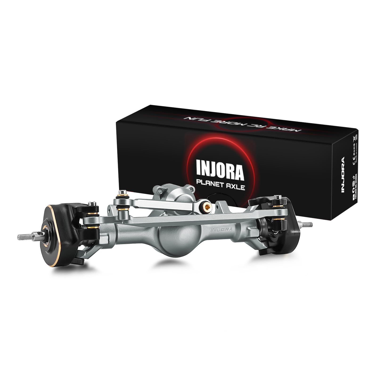 INJORA +4mm Planet Front Axles with Double Joint Shafts & Brass Steering Knuckles for 1/24 Axial SCX24 (Titanium)