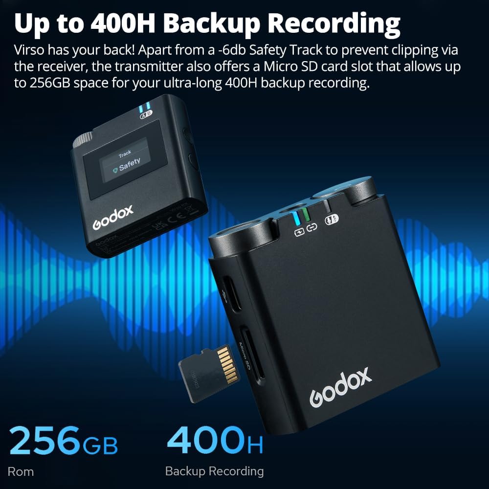 GODOX Virso S M2 Microphone (2023 New) Lossless Sound Microphone, Lavalier Mic, Compatible Sony Cameras, Camcorders, for Vlog, Filmmaking, Interviewer, with 2 Transmitter 1 Receiver (Virso S M2)