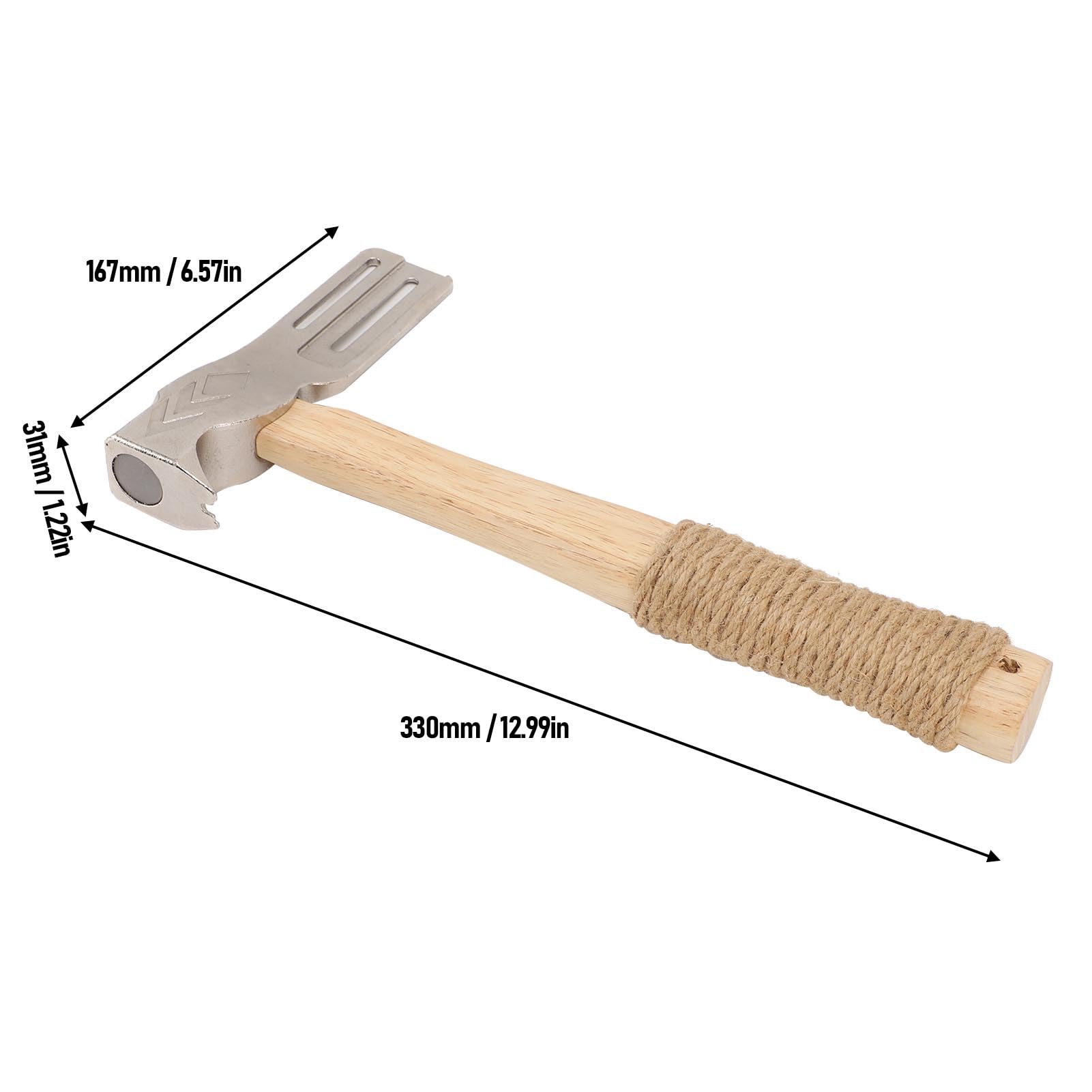 Jectse Martillo para Techos Magnéticos, Hacha de Techos de Imán Multifuncional con Herramienta de Techo Mágico de Mango de Madera Maciza para Uñas Rápidas para Techos y Sombreros de