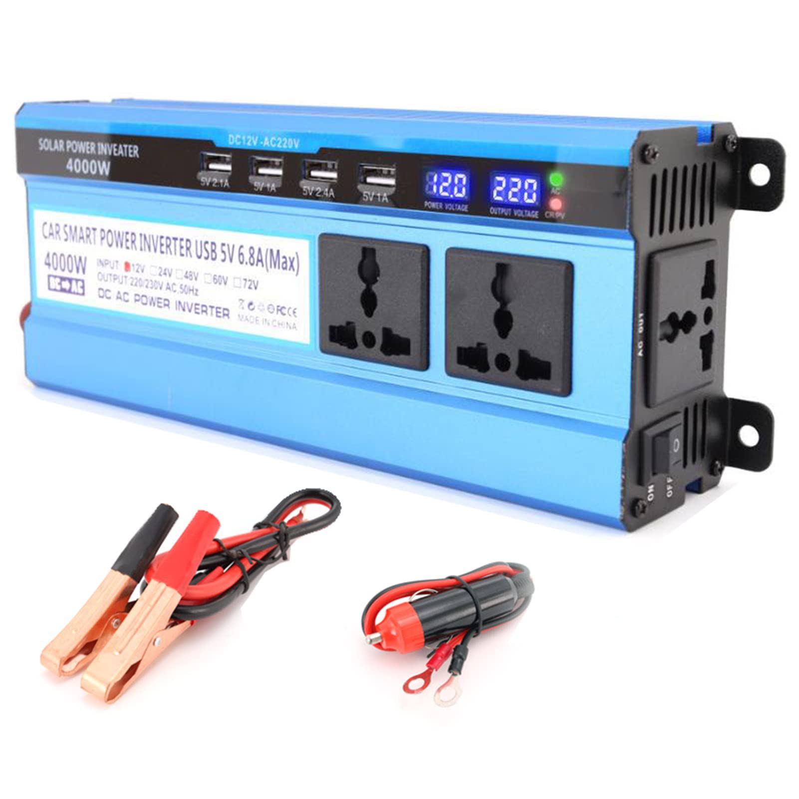 DC 12V 24V 48V 60V bis 220V Modifizierter Sinus Wechselrichter 3000W 4000W 5000W Fahrzeug Heimstrom Spannungswandler mit Doppelter Digitaler Anzeige,4000W-24V