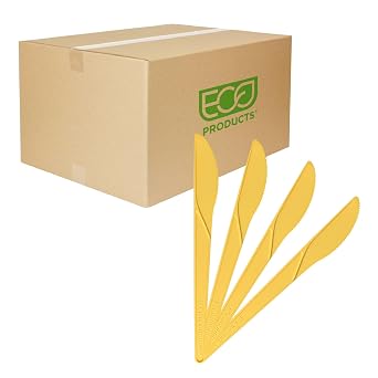ECO PRODUCTS Compostable CPLA 6" Plastic Knives, Case of 1000, Disposable Yellow Knife, Plantware Cutlery, Renewable Material Made from Plants, Sturdy and Strong, BPI-Certified
