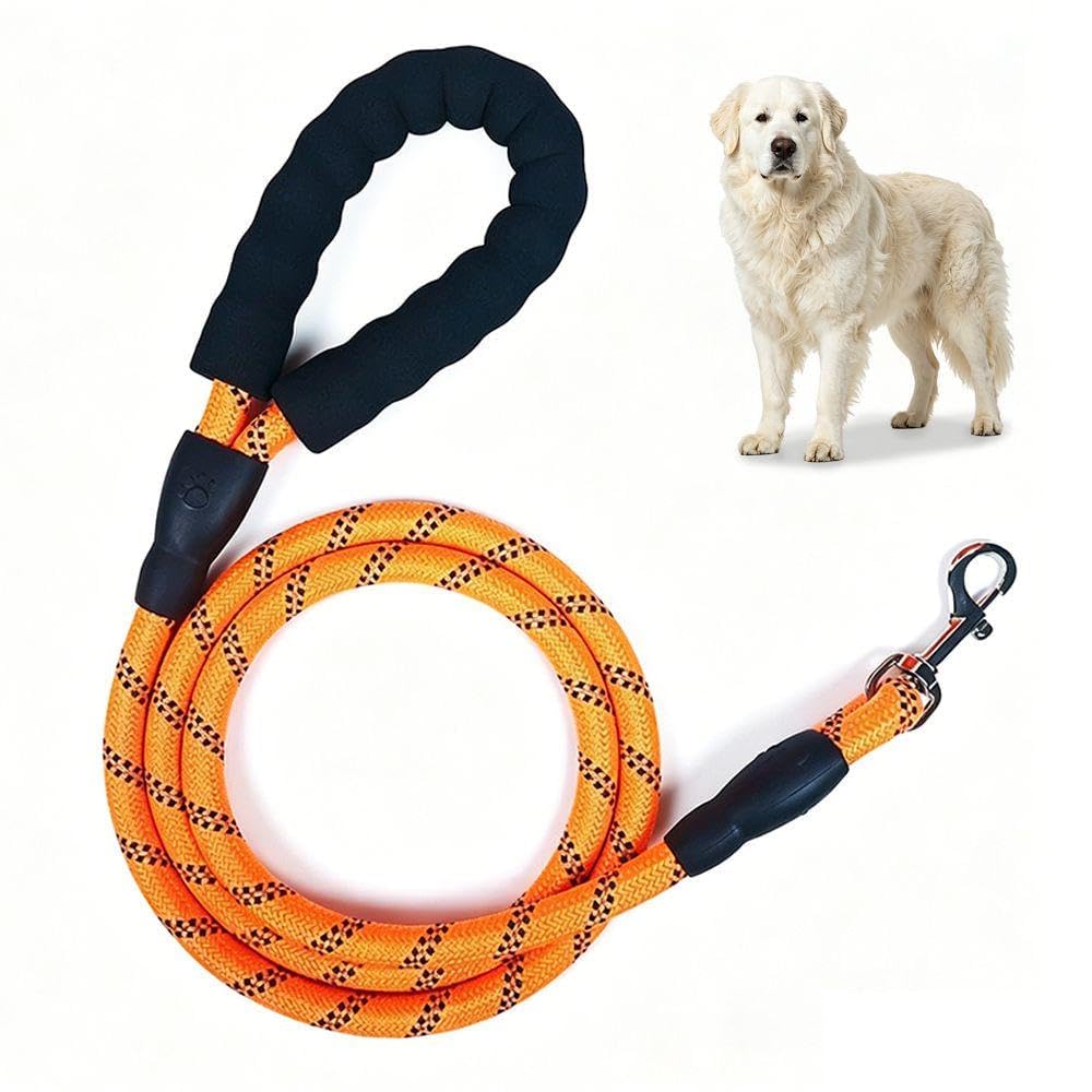 Long Dog Leash Reflective 5M/16.4FT Check Cord Training Lead Padded Handle Heavy Duty Rope for Small Medium Large Dogs (Orange, 5M x 10MM)