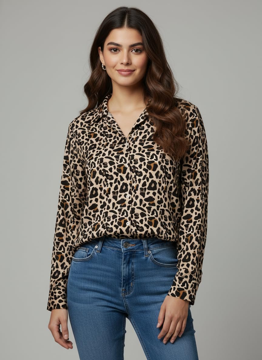 ANNI Designer Bedrucktes Damenhemd aus Baumwollmischgewebe, langärmelig, normale Passform, Hemdkragen, legere Bürokleidung, elegante Western-Kleidung für den Alltag, Hochzeit, Party