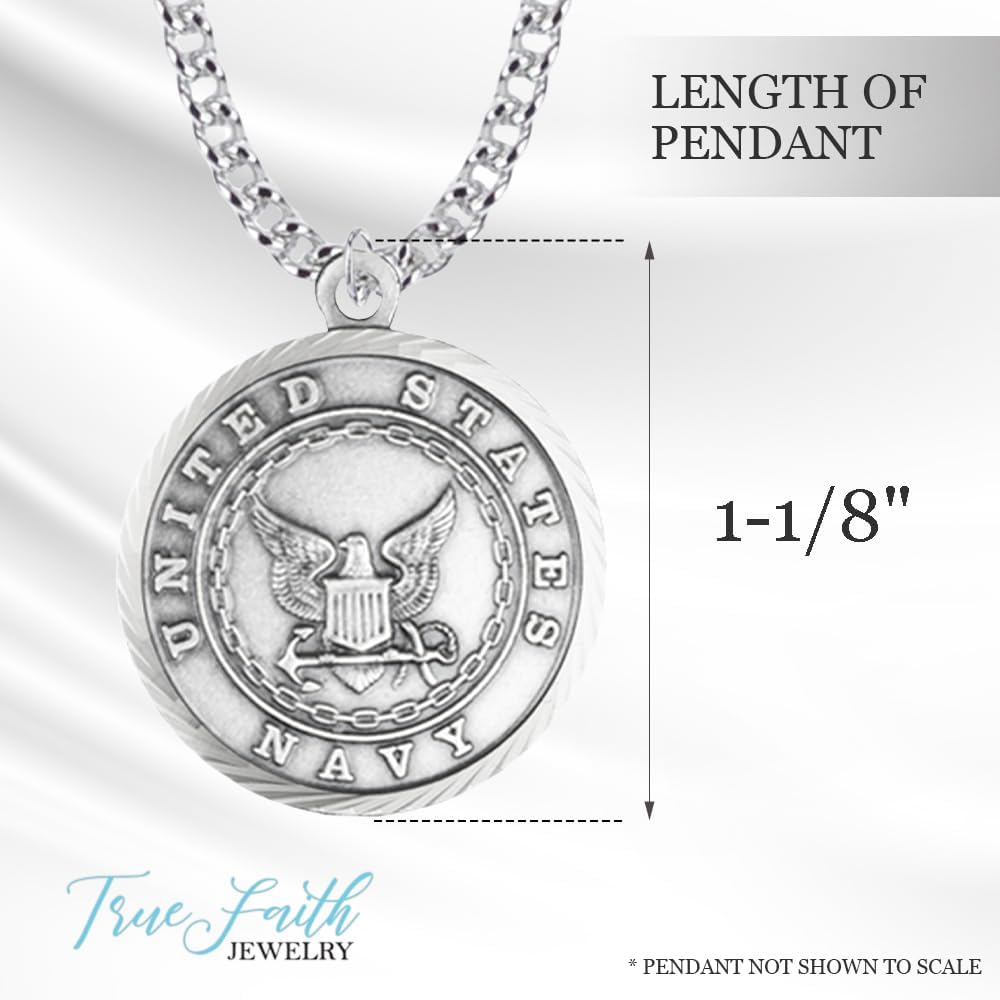 True Faith Jewelry 1-1/8 Inch Round United States US Navy Medal Pendant Necklace with St Michael Protect Me, Nickel Silver Antique Finish, Religious Jewelry Gifts for Men and Women