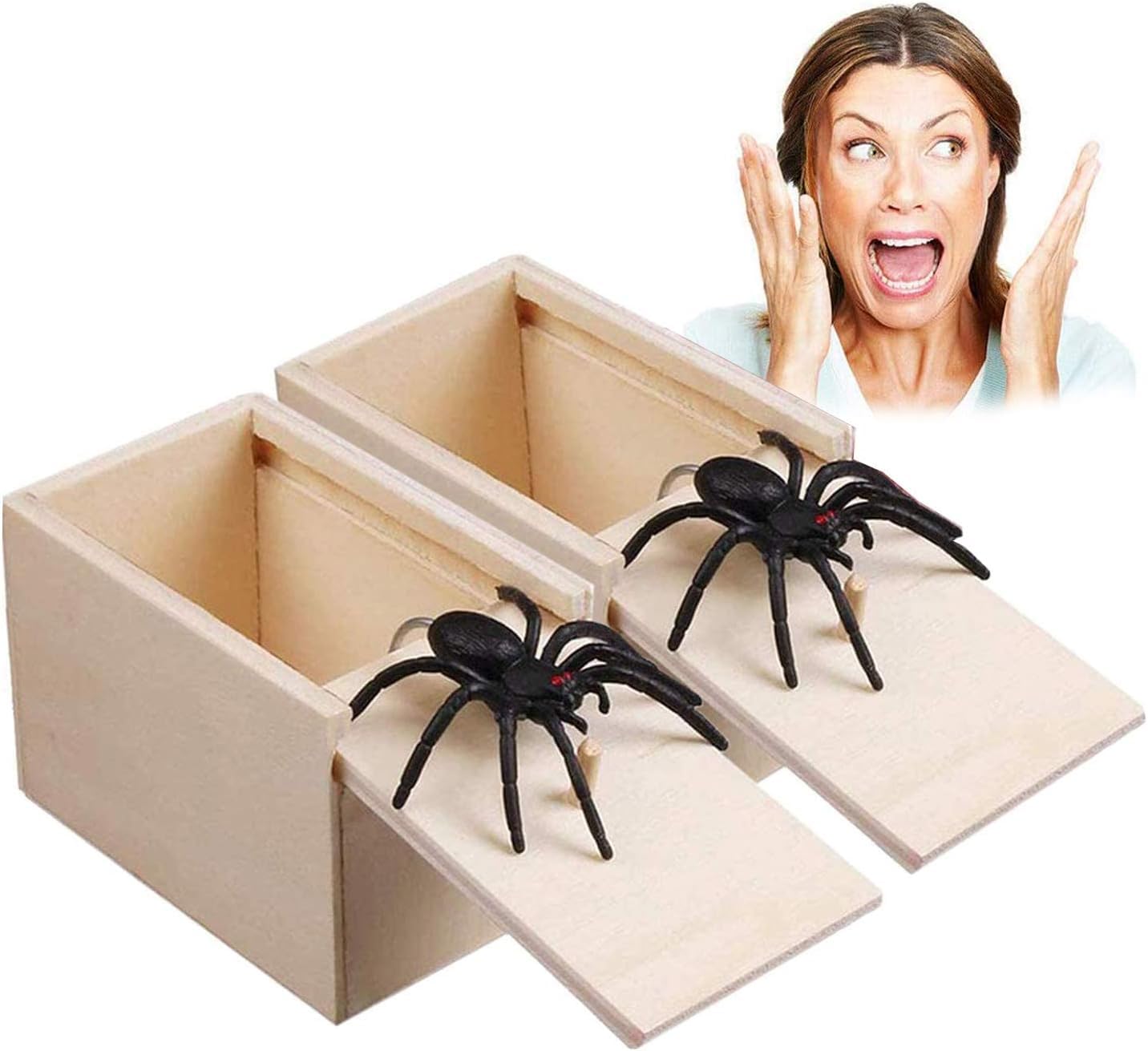 SeaAZqurtles Wooden Spider Prank Box,Spider in a Box Prank,Prank Prop Prank Kit, Funny Prank Toys Scary Spider Prank Box/Realistic Rubber Spider, Halloween Party Decoration April Fools Day Props