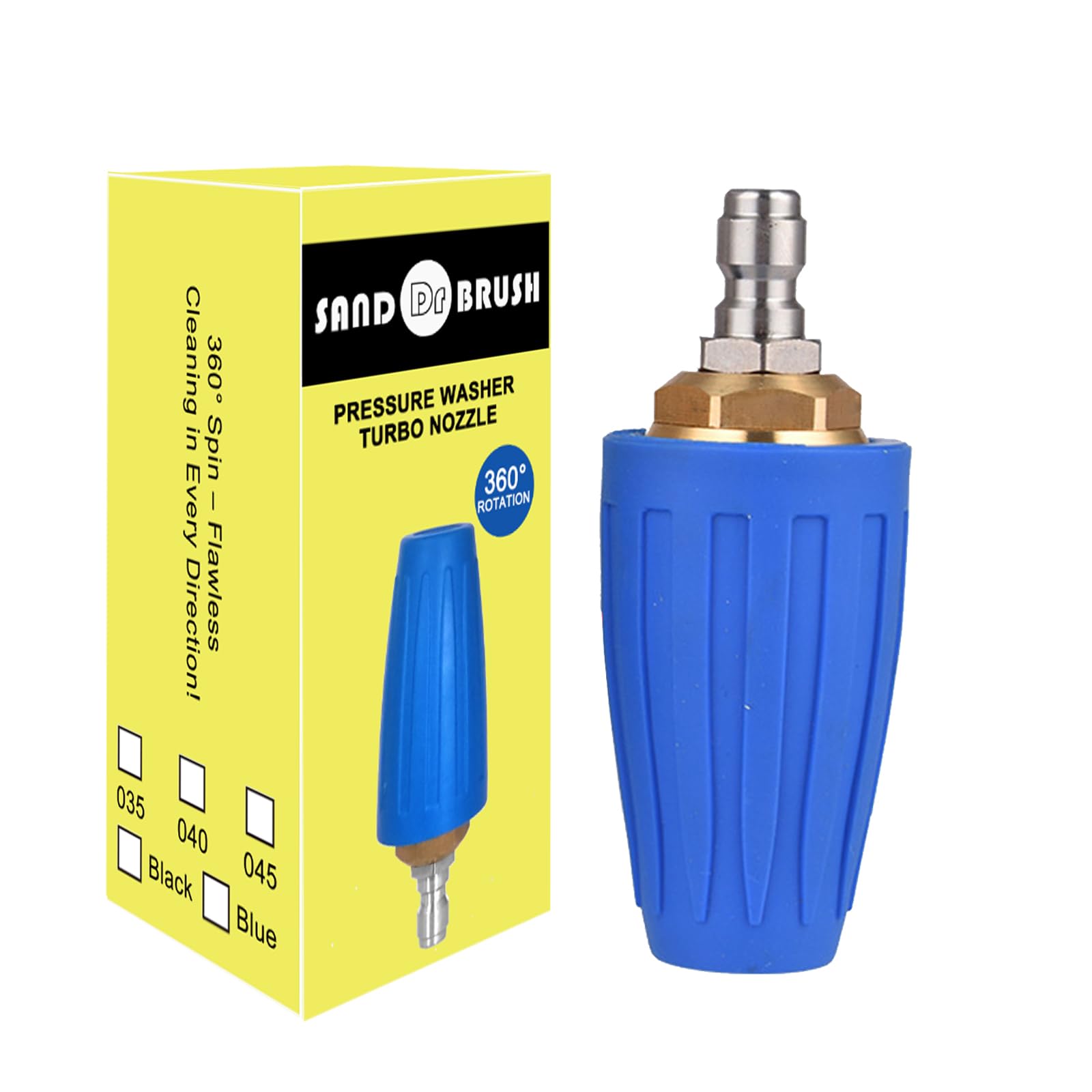 Sand Dr Brush Blue Rotating Turbo Nozzle Universal For Water High Pressure Washers，3600 Psi 250 Bar，1/4 Quick Connect Rotating Turbo Pressure Washer Cleaner Gun Nozzle Accessory。➯（Sand Dr Brush） (Blue)