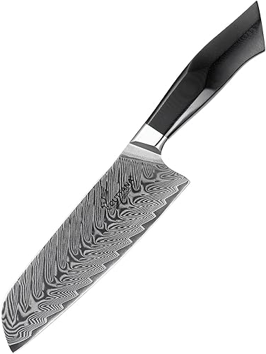 Ever-Sharp Fusion Santoku - Cuchillo de chef con caja de regalo, 7 pulgadas, 67 capas de acero inoxidable japonés de Damasco, implemento culinario