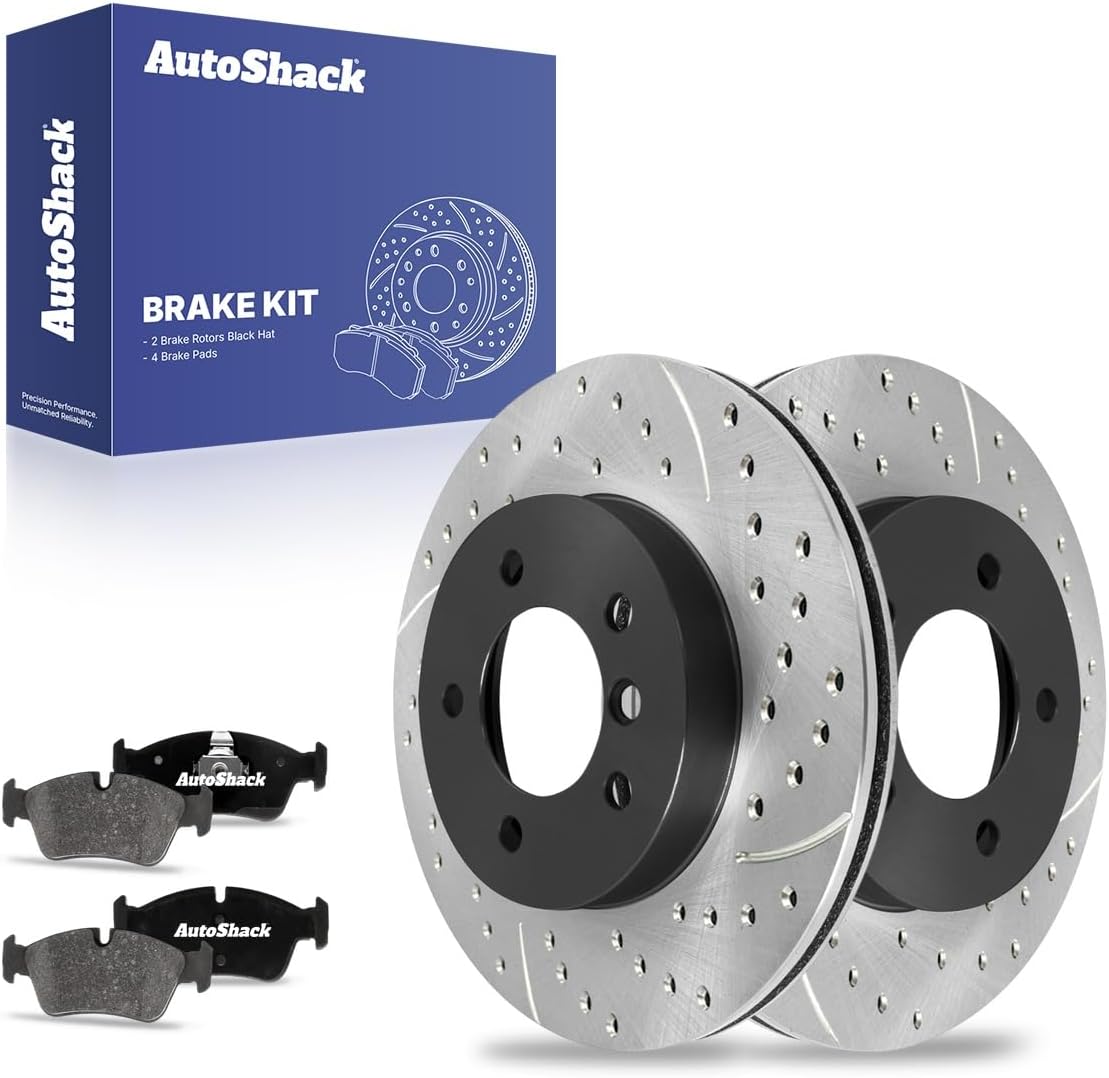 AutoShack Front Vented Drilled & Slotted E-Coated Brake Rotors + Ceramic Pads 6-PC Brake Kit Replacement for 2003-2008 BMW Z4 2001-2006 BMW 325Ci ShadowGuard 11.8" (299.8 mm)