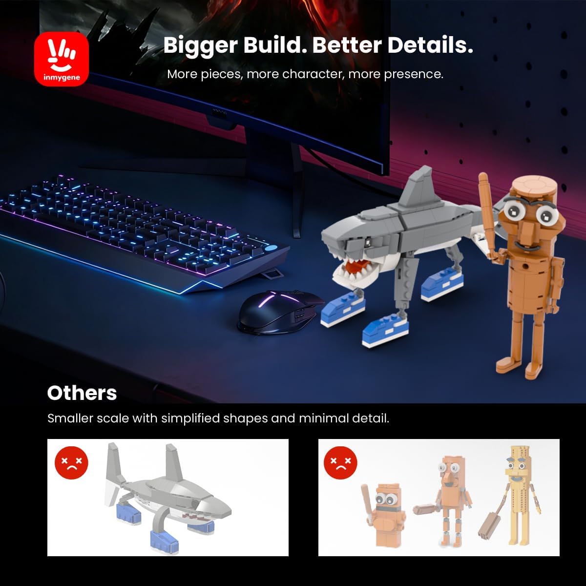 Italian Brainrot Building Set, Tralalero Tralala and Tung Tung Tung Sahur Figures Building Kit, Shark and Wooden Stick Toy Building for Kids Ages 6+, Birthday Gifts for Men & Women