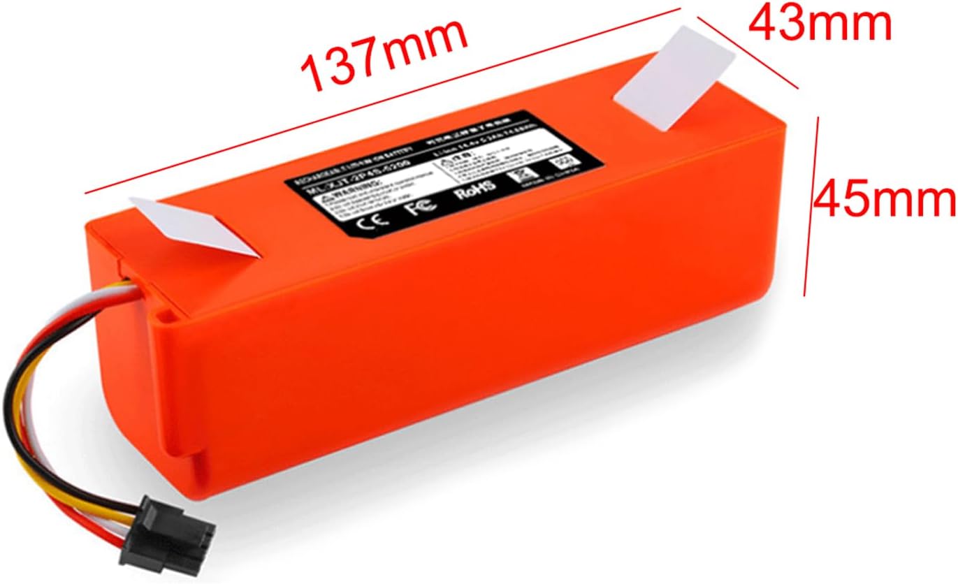 14.4V 6500mAh 5200mAh Li-ion Replacement Battery Rechargeable Battery Pack for Sweeping Robot Vacuum Cleaner Backup Battery 137x45x43mm
