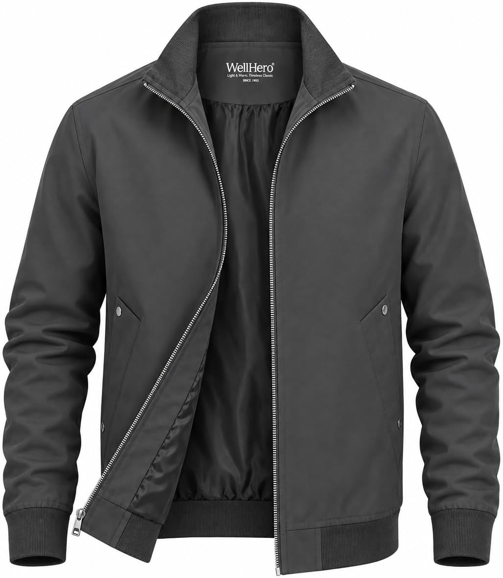 Men's Casual Jacket Lightweight Zip Up Bomber Jacket