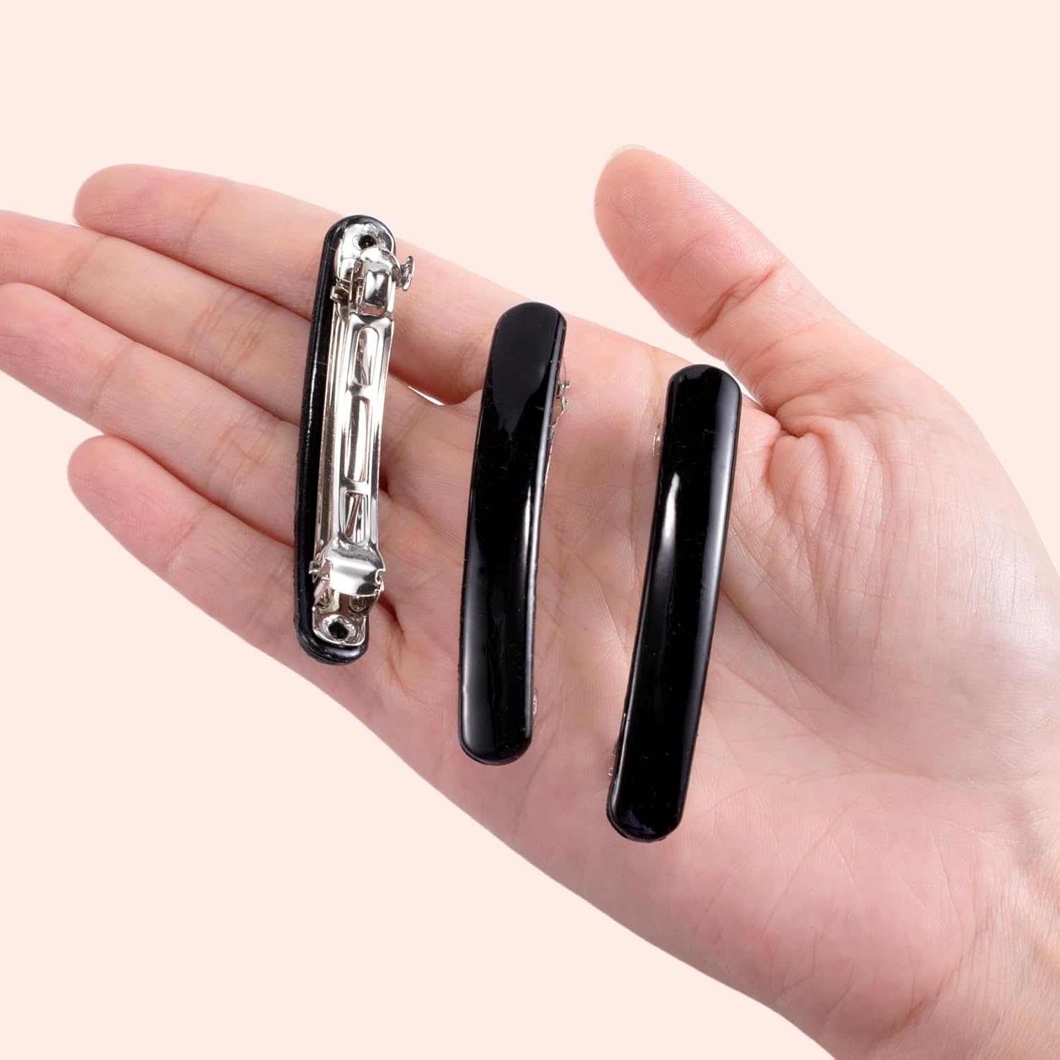 10PCS French Barrette Hair Clips for Women, 2.48 Inch Small Tortoise Shell Hair Clip, Curved Glossy Thin Hair Flat Hair Accessories for Women - Black, Oval Style - Image 6