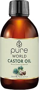 Pure World Natural Castor Oil 250ML (8.45 Fl Oz) Cold &amp; Fresh Pressed 100% Pure &amp; Undiluted Pure Hexane Free, Eyebrows, Nails, Beard, Hair, Eyelash Cruelty Free Vegan Food Grade too