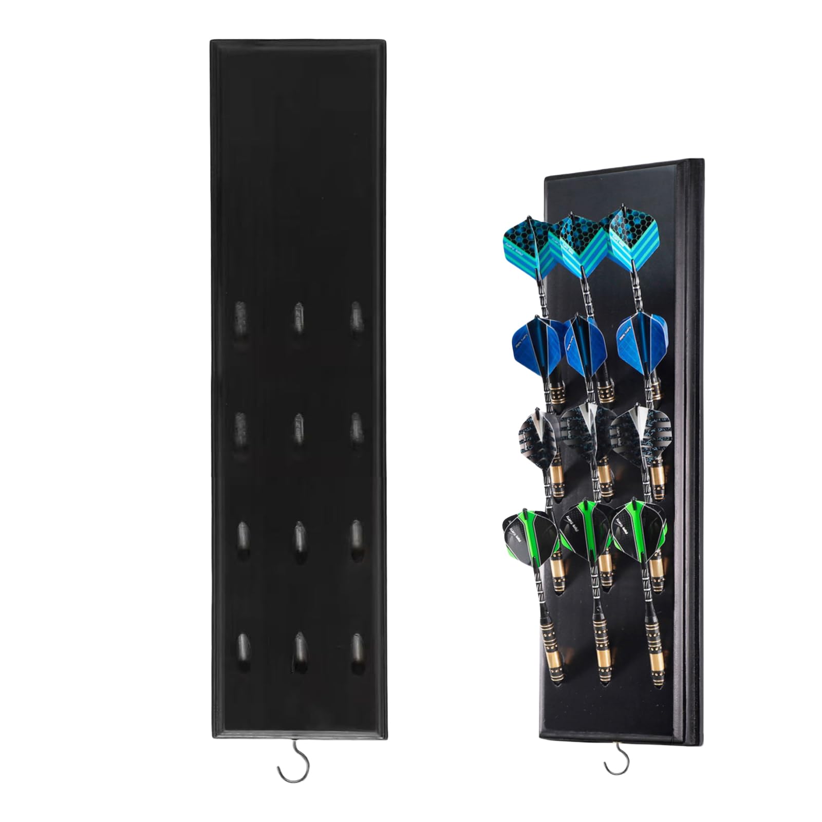 LEKEFETO Supporto per freccette in legno per 12 freccette, di alta qualità, in legno, pratico contenitore per freccette da parete, per qualsiasi tipo di bersaglio (nero)