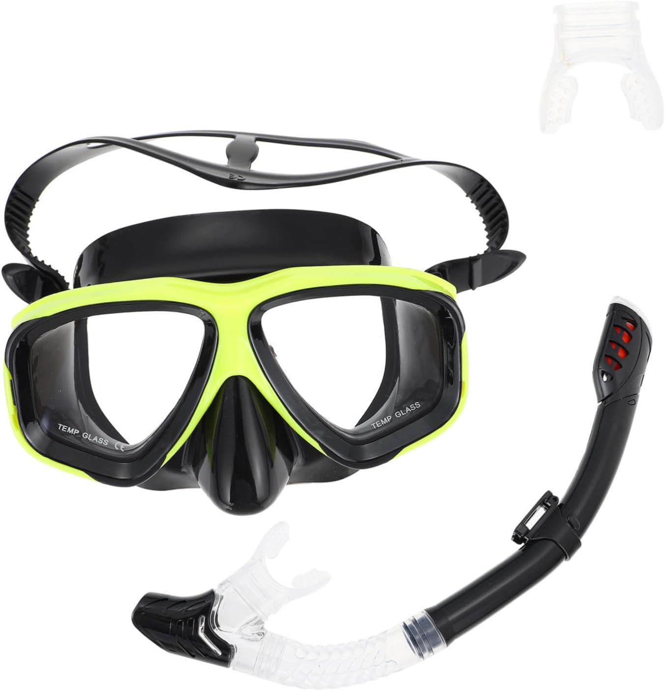 Fully Dry Snorkel Diving Mask with Anti-Fog Tempered Glass Adjustable Silicone Skirt for Adults and Youth Comfortable Seal Food-Grade Materials Yellow Frame Black Design