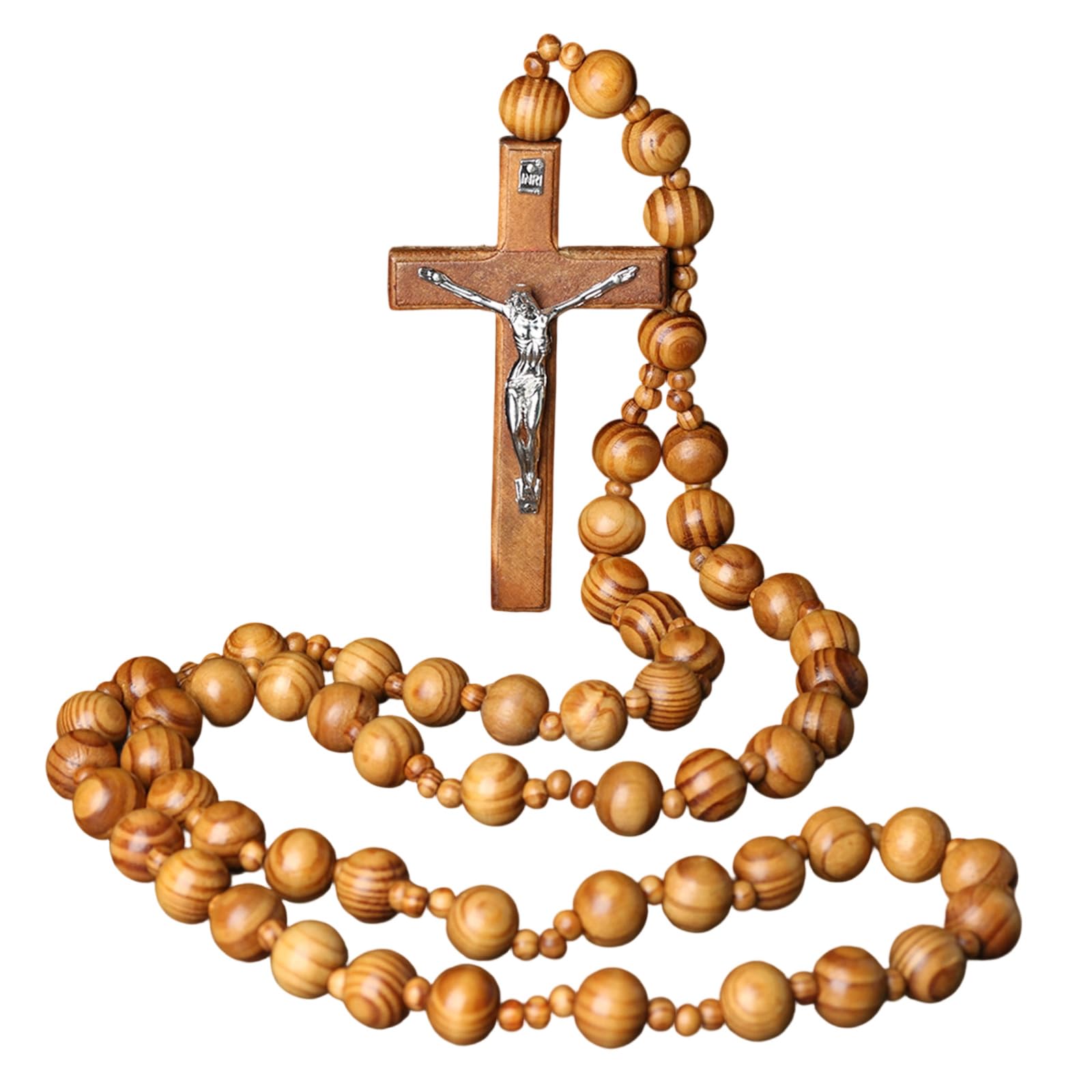 NLAIOUSL Spiritual Wooden Crosses Wall Decors Catholic Prayer Beads Rosary Chain Hanging Ornament Home Accent Wall Rosary Chain