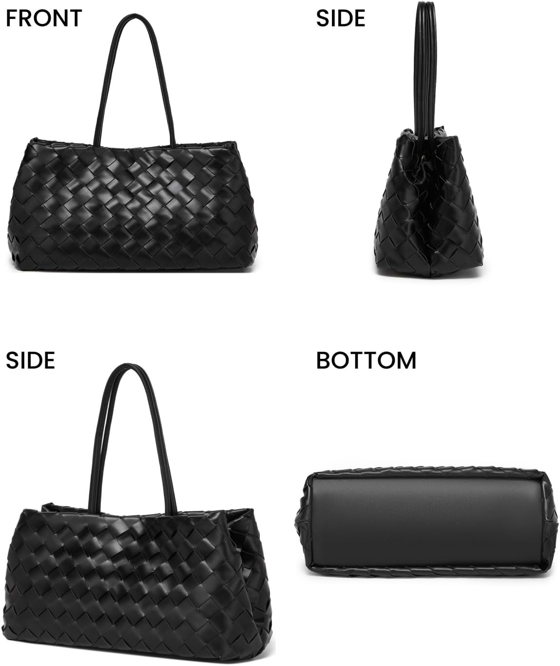 Woven Tote Bag for Women, Vegan Leather Shoulder Handbag with Magnetic Snap Closure, Soft Weave Look, Daily Work Travel Tote - Image 7