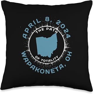 Total 2024 Wapakoneta Ohio Solar Eclipse Wapakoneta Ohio Solar Eclipse April 8 2024 Totality Throw Pillow, 16x16, Multicolor