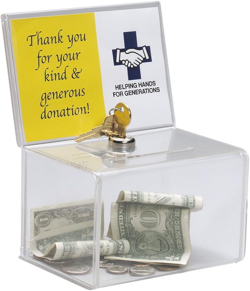 Deluxe Clear Acrylic Donation Collection Box with Lock for Church,Charity,Non-profitable Groups
