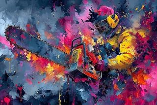 Chainsaws Mans Art - 24x36 Rippersoul Gritty Anime Chainsaw Warrior Poster, Oil Painting Wall Art Birthday Party Poster, Home Decor Banner