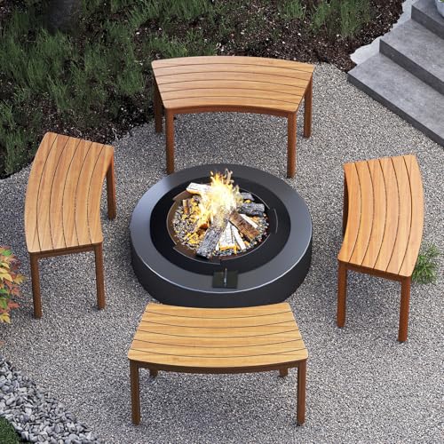 Tangkula Acacia Wood Outdoor Curved Bench Set of 4 Patio Garden Backless Fire Pit Bench with 1600 lbs Weight Capacity Outside Seating Furniture for Front Porch Deck & Backyard