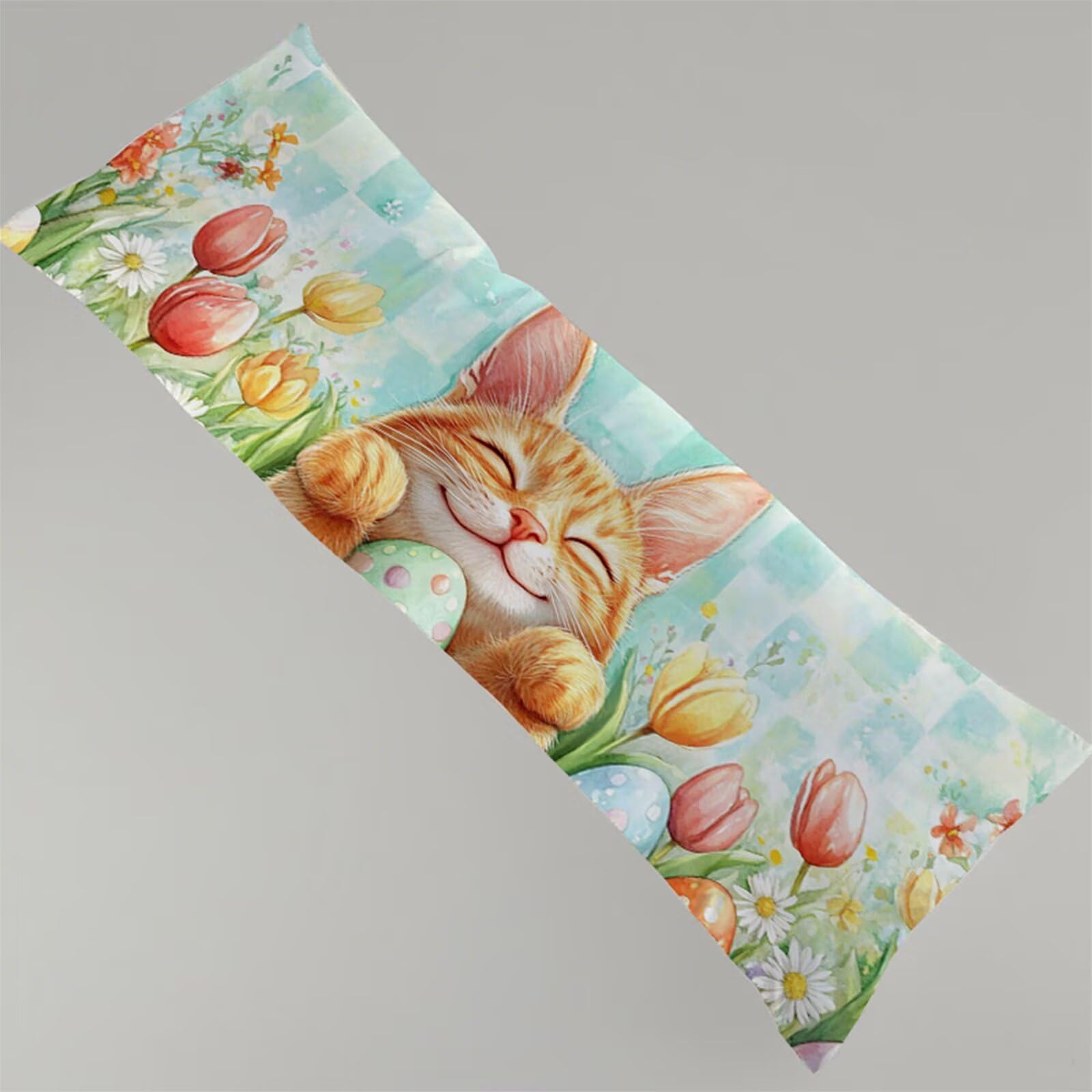 Poszewka na poduszkę do spania na boku, urocza poduszka pod poduszkę, kot, na całe ciało, miękka lniana poszewka na poduszkę, 60 x 180 cm długości, dla kobiet w ciąży, dla osób śpiących na boku, z