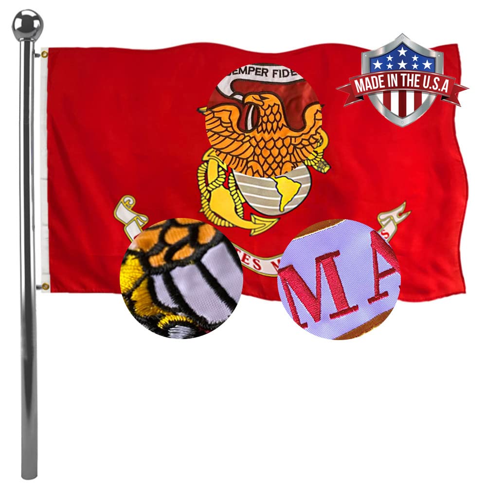 Embroidered US Marine Corps (USMC) Military Flags 3x5 Outdoor- 340D Heavy Duty Nylon Double Sided USMC Flag Banner with 2 Grommets