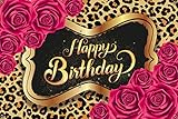 Backqin Rose-rose leopard theme Happy Birthday Backdrop for Party Decorations，Happy Birthday...
