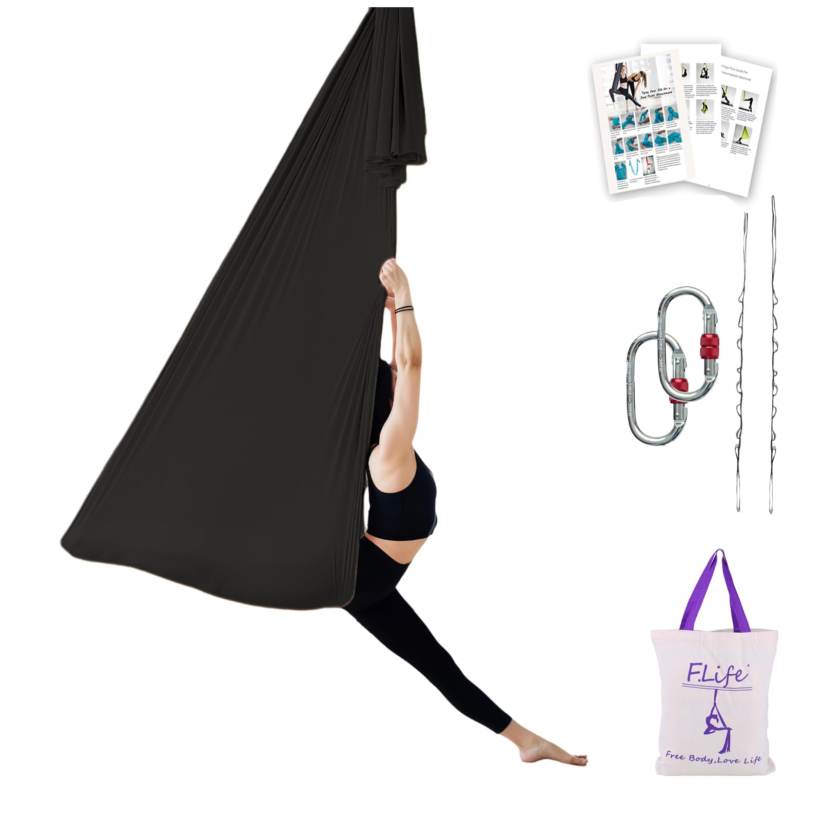 F.Life Aerial Silk Yoga Hammock & Swing for yoga Inversion,Strength training,starter hardware kit