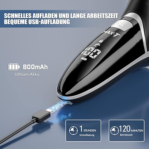 Miniatura 9 de MAX-T - Maquinilla de afeitar eléctrica para hombres afeitadora giratoria en húmedo y seco con recortadora desplegable y pantalla LED IPX7 100