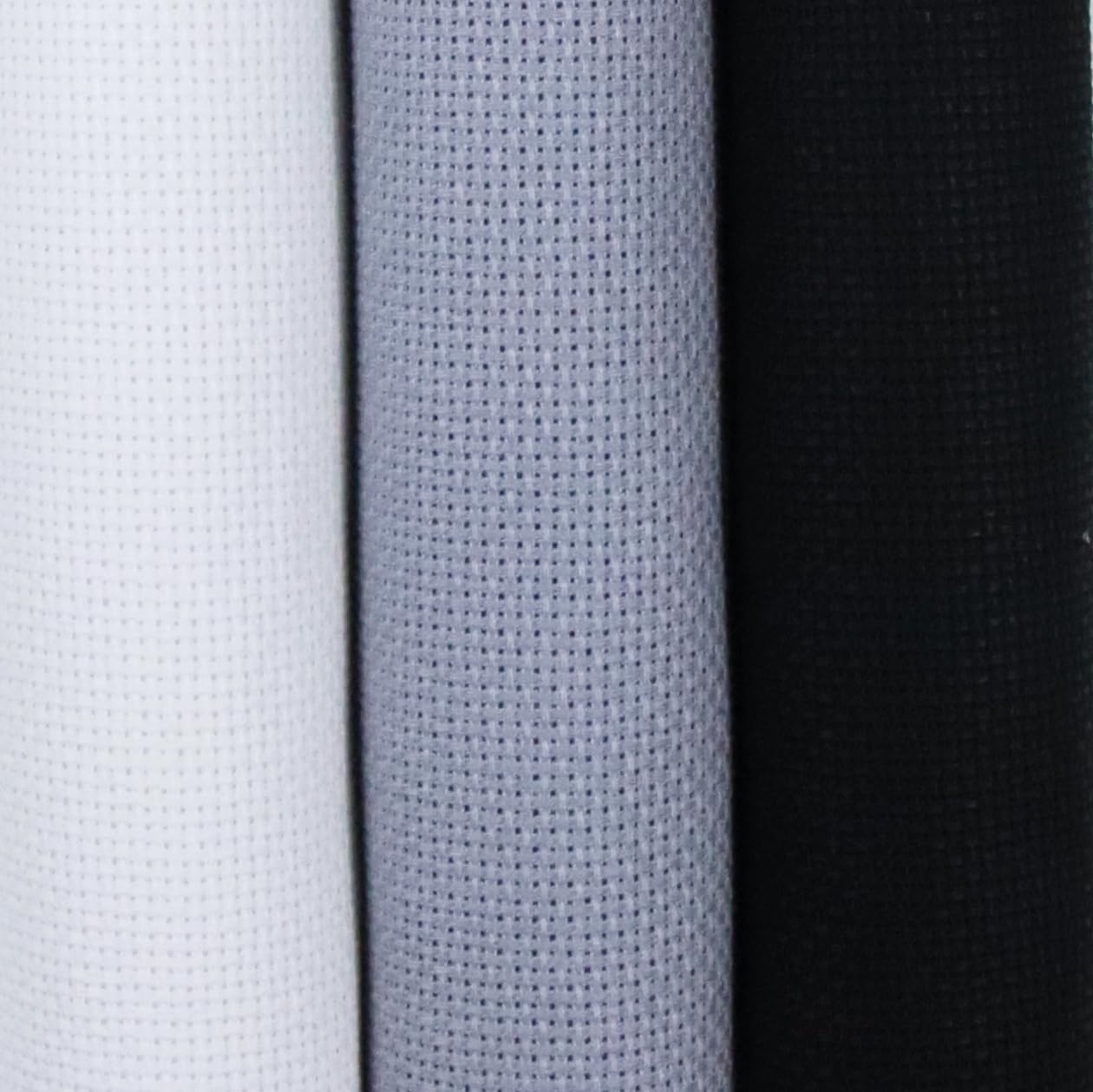 KCS 3 pc of 15" x 18"(38cmx45cm) 18 Count Cross Stitch Cotton Aida Cloth Needlework Rolled Fabric Box,18CT,White+Light Steel Grey+ Black