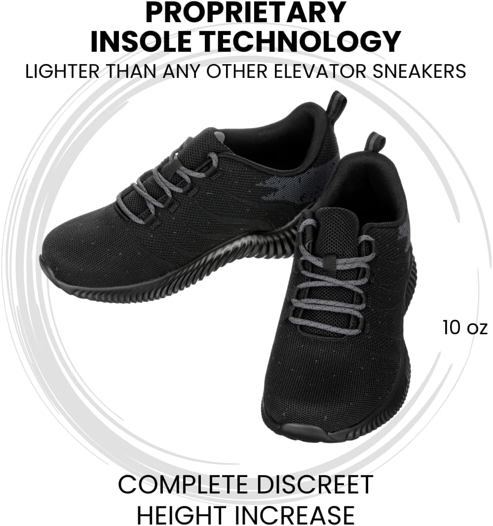 CALTO Men's Invisible Height Increasing Elevator Shoes - Black/Grey Ultra Lightweight Sporty Sneakers - 2.8 Inches Taller - Q216 - Size 9 D(M) US - Image 4