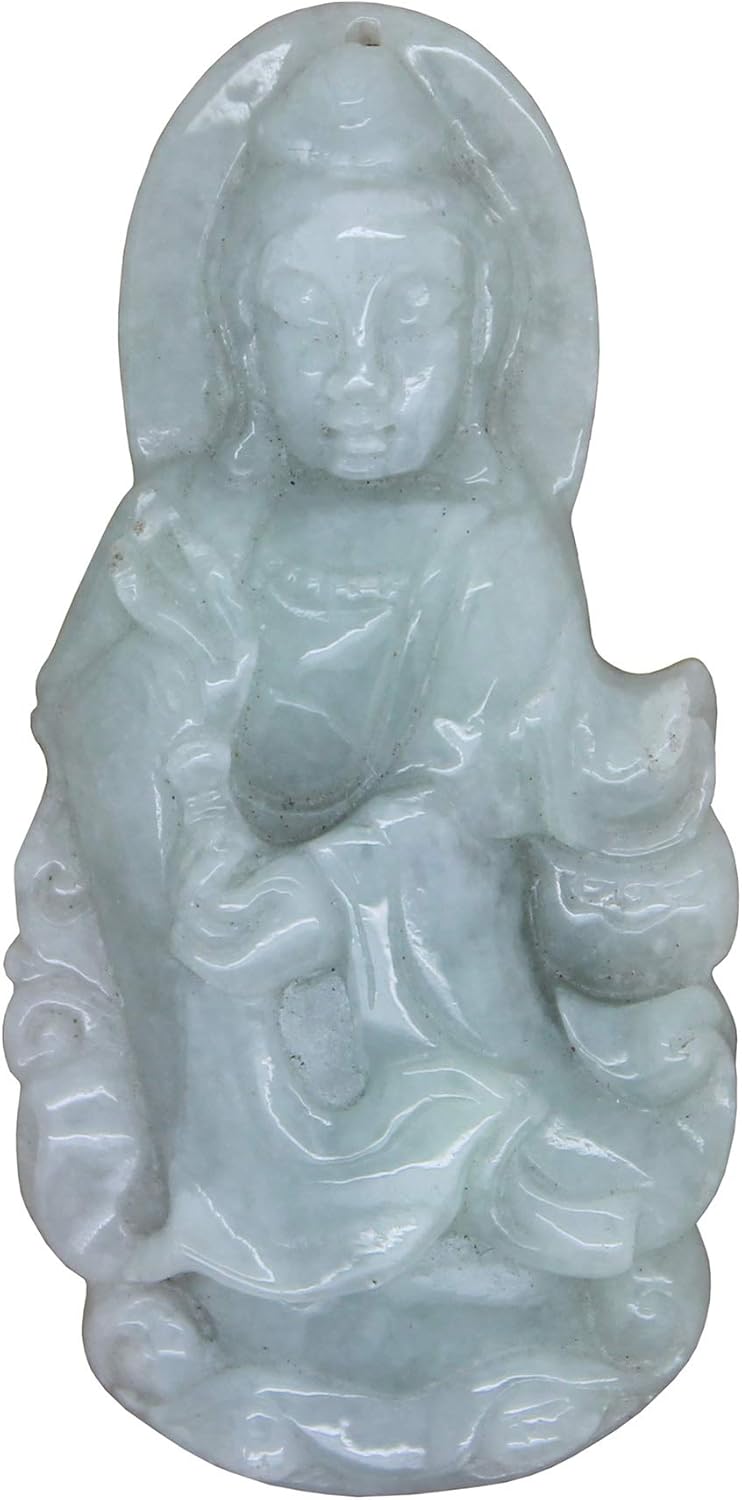 Light Green Sitting Jade Kwan Yin - Bodhisattva - Goddess of Mercy Jade Pendant an487