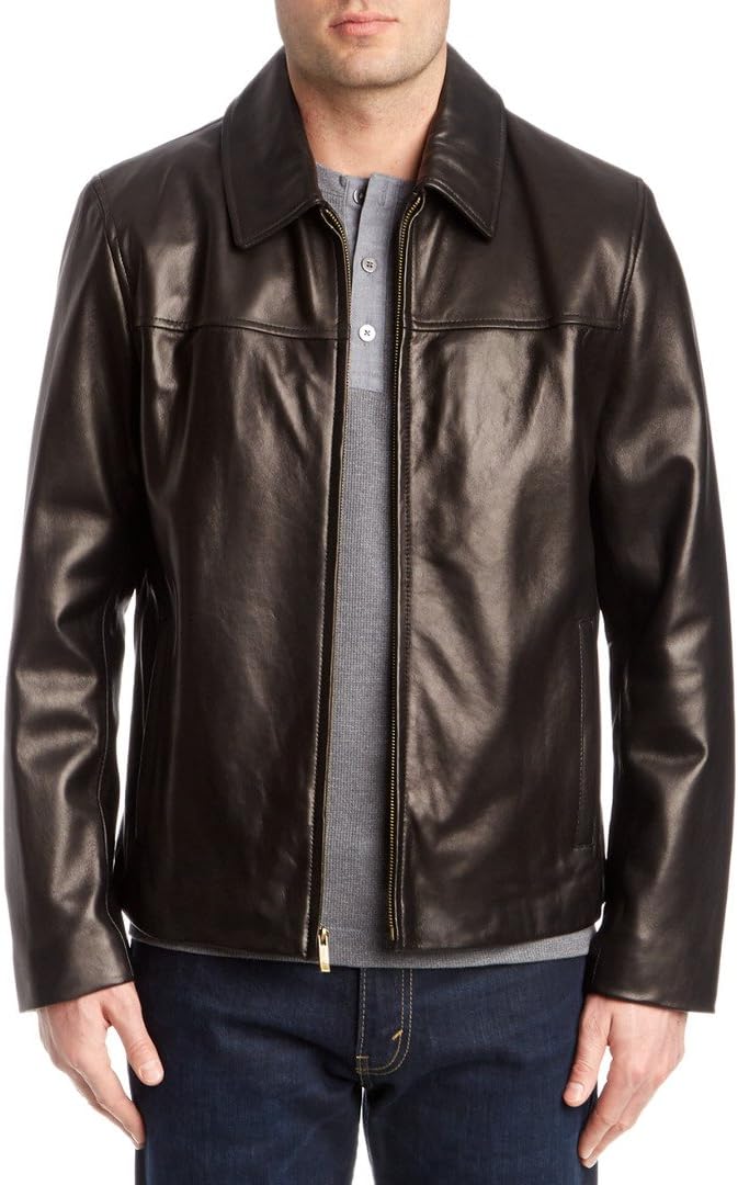 Cole Haan Men’s Smooth Leather Collar Jacket