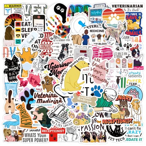 100pcs Funny Veterinary Stickers Pack Vinyl PVC Waterproof Stickers for Water Bottle Skateboard Luggage Laptop Computer Phone Vet Tech Party Favors for Kids Teens Adults